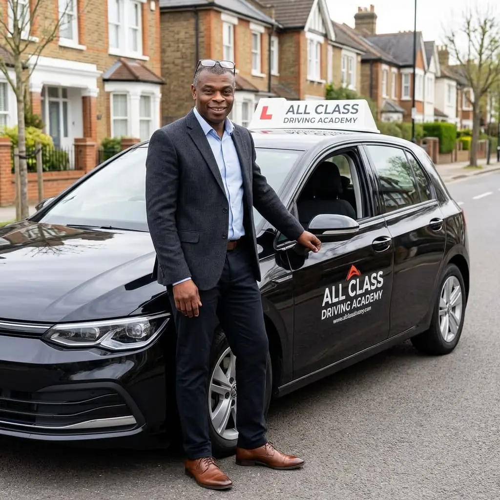Lennie Beckford, founder and driving instructor at All Class Driving Academy, beside the academy car